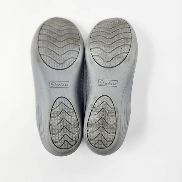 Skechers Stretch Fit Memory Foam Grey Striped Wedge Comfort Shoes EUC 9.5 48881 - Picture 8 of 10